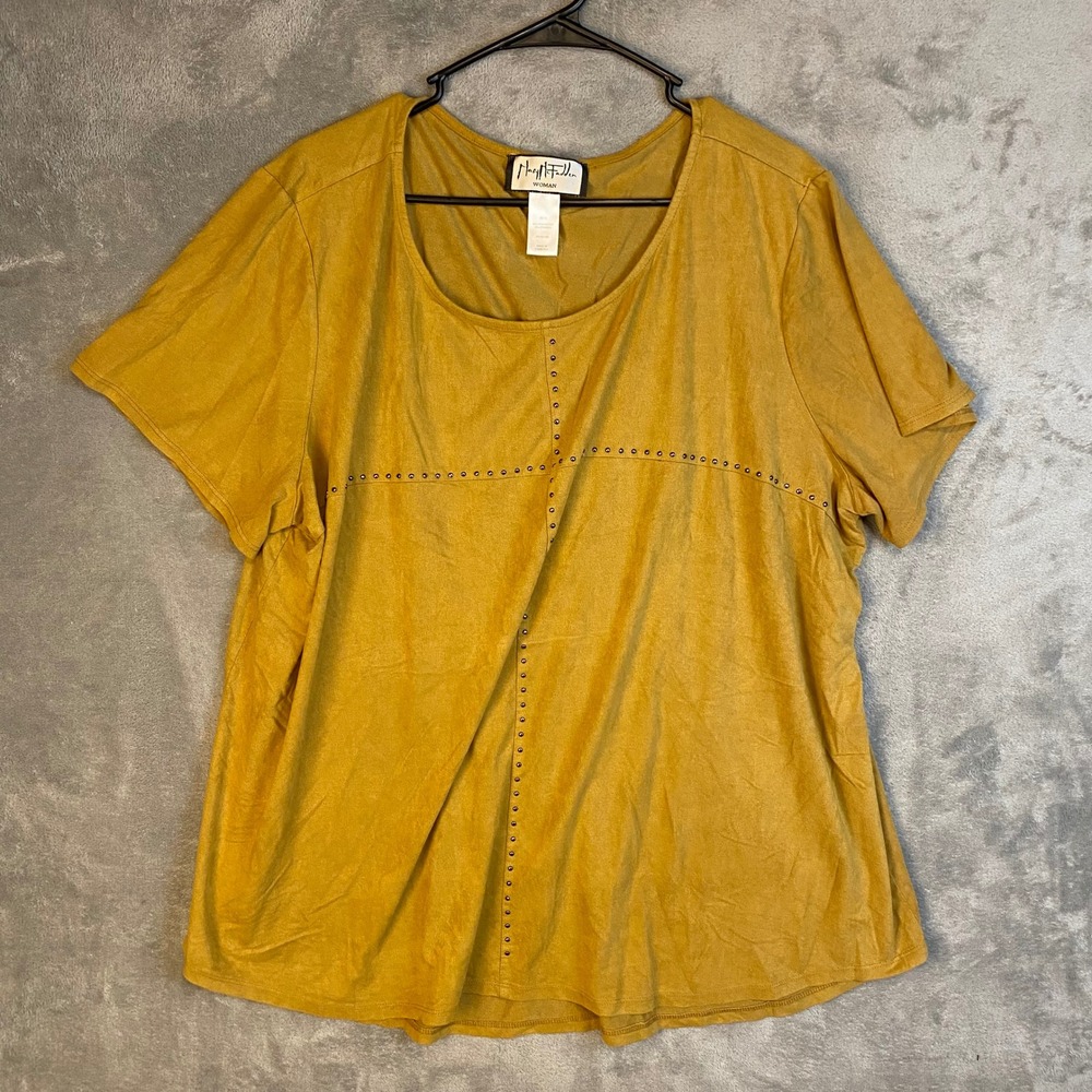 Mary McFadden Top Womens‎ 26/28 Faux Suede Mustard Yellow Studded EUC